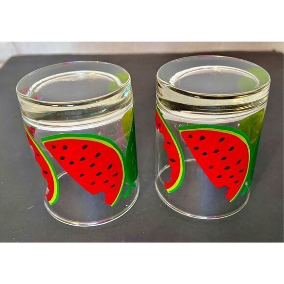 2 Vintage Watermelon Glasses, Lowballs, Cocktail Glasses EVC - Picture 9 of 11